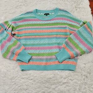 NWT MM by My Michelle‎ Women's Colorful Striped Puff Sleeve Sweater. Size XL